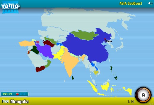 Vzdělávací online hra Státy Asie kvíz, učební test, školní kvíz Země a státy