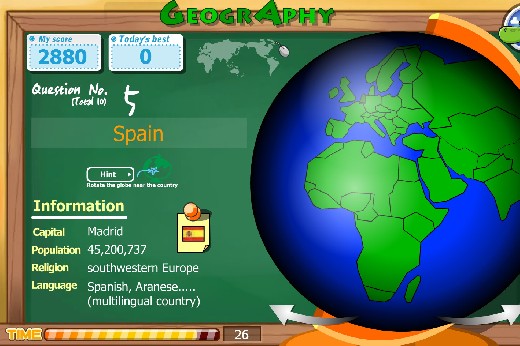 Vzdělávací online hra Země světa, učební test, školní kvíz Země a státy